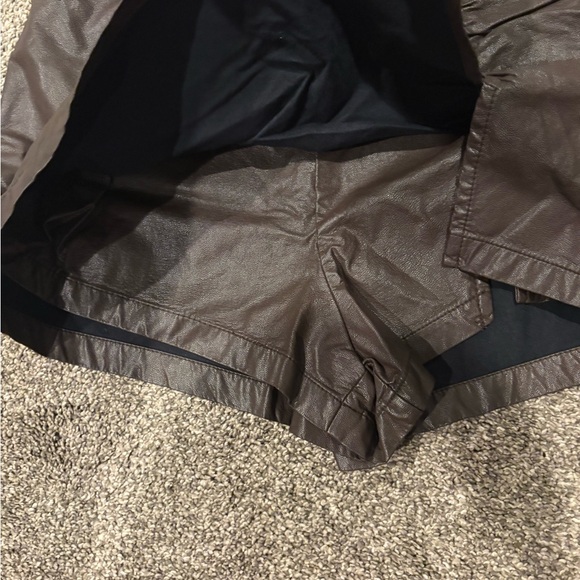 Brown Faux Leather Skort (Shorts Underneath) - Picture 6 of 7